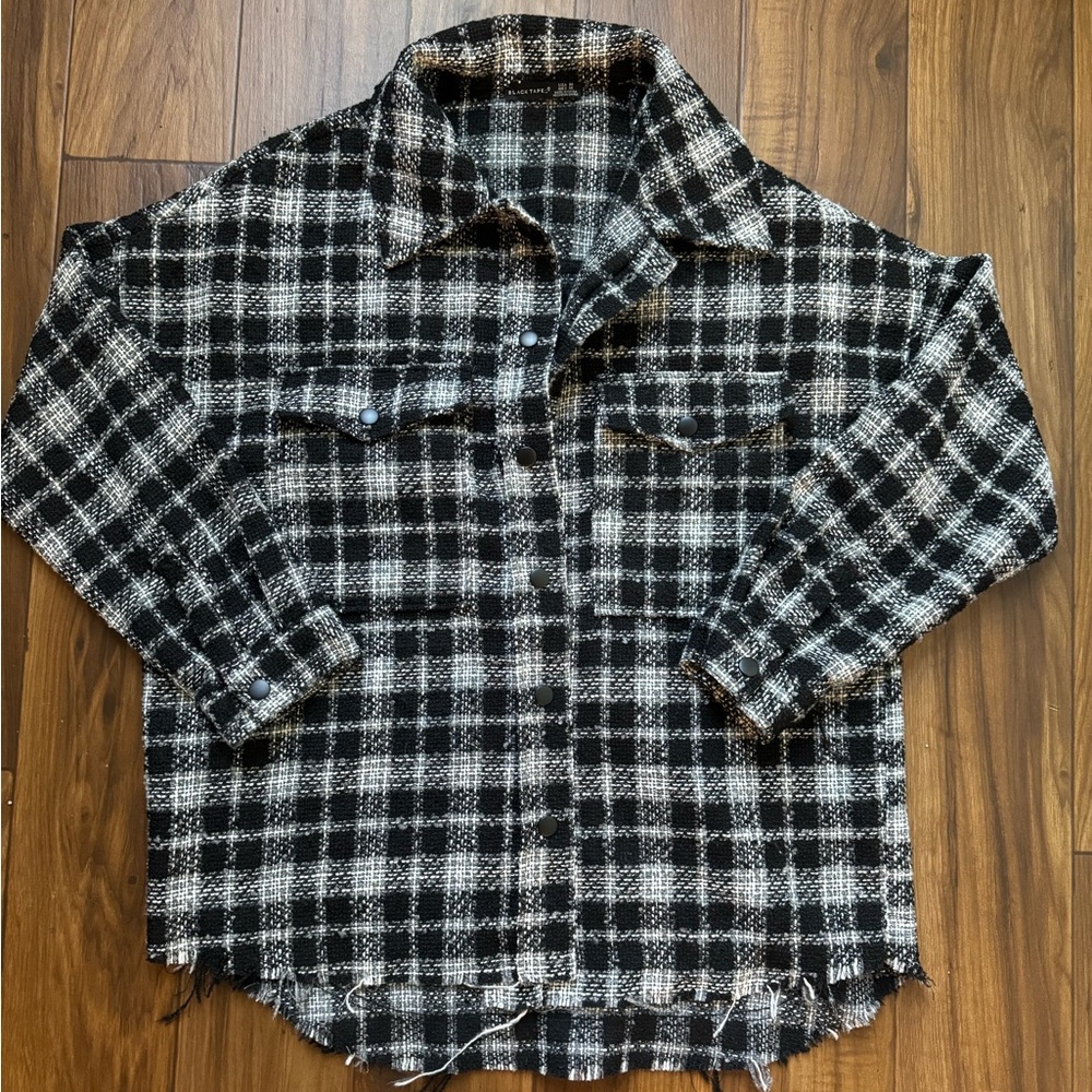 Black and white plaid button up